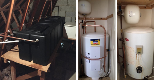 Cold water storage tank and hot water cylinder